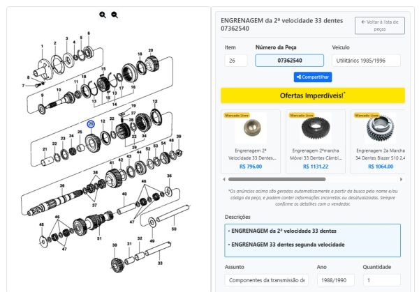 Engrenagem Da 2a 33 Dentes C60 D60 Veraneio 4m 07362540 - Imagem 2